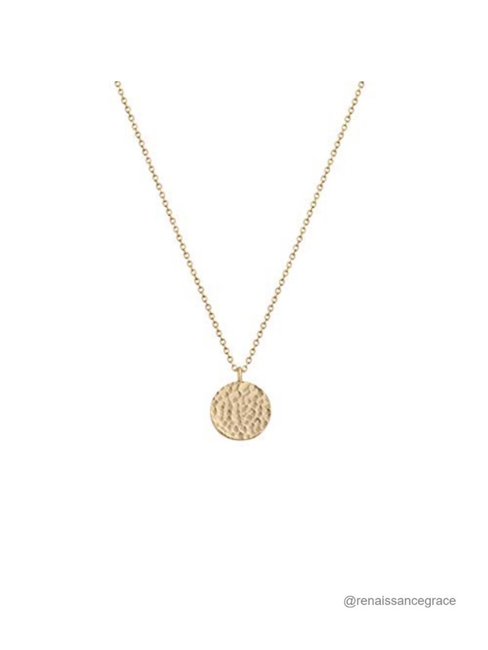 14K Gold Plated Pendant Necklace, Hammered Moon Coin Disc Choker Layered Dainty